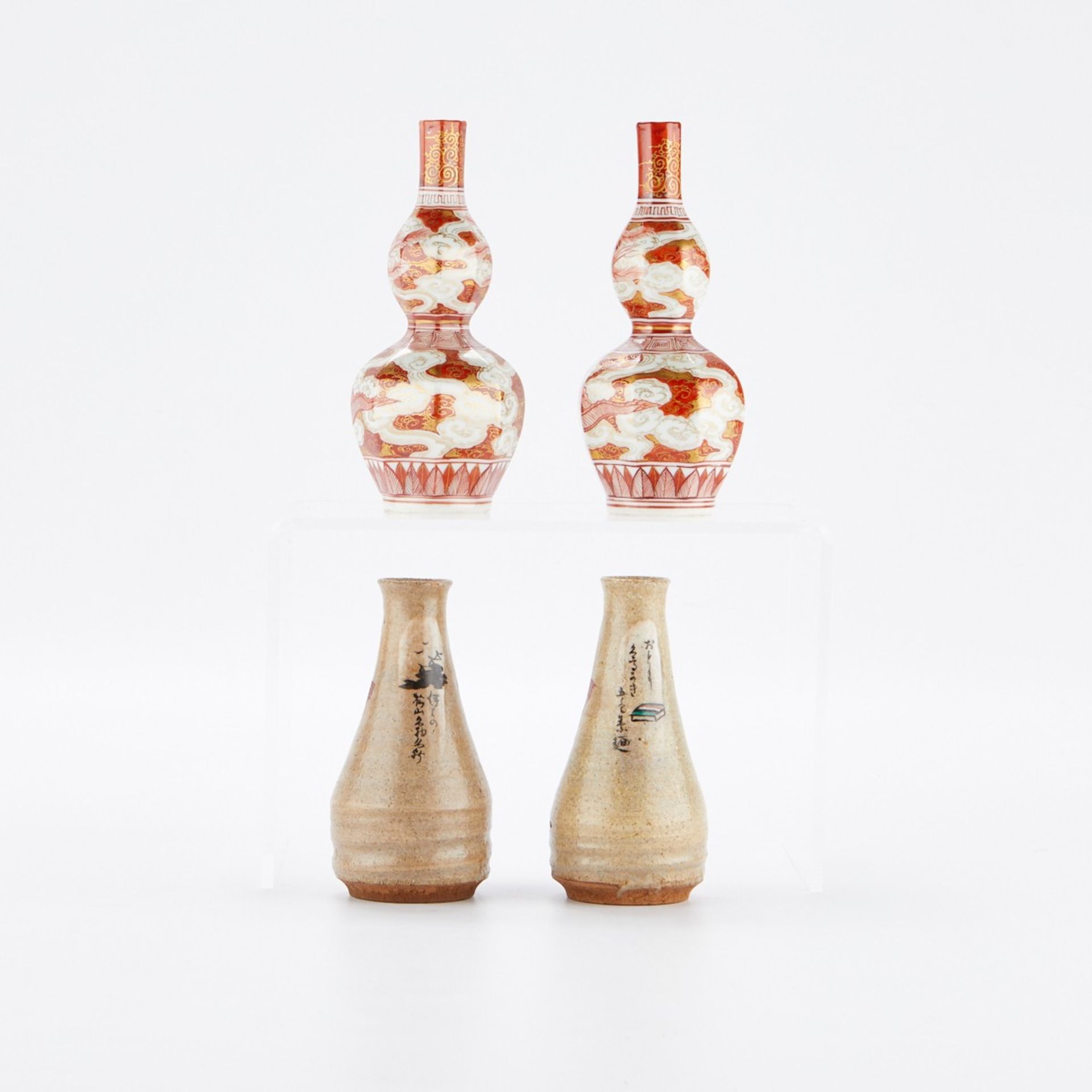 Grp: 4 Japanese Ceramic Sake Bottles 2 Pairs - Bild 3 aus 16