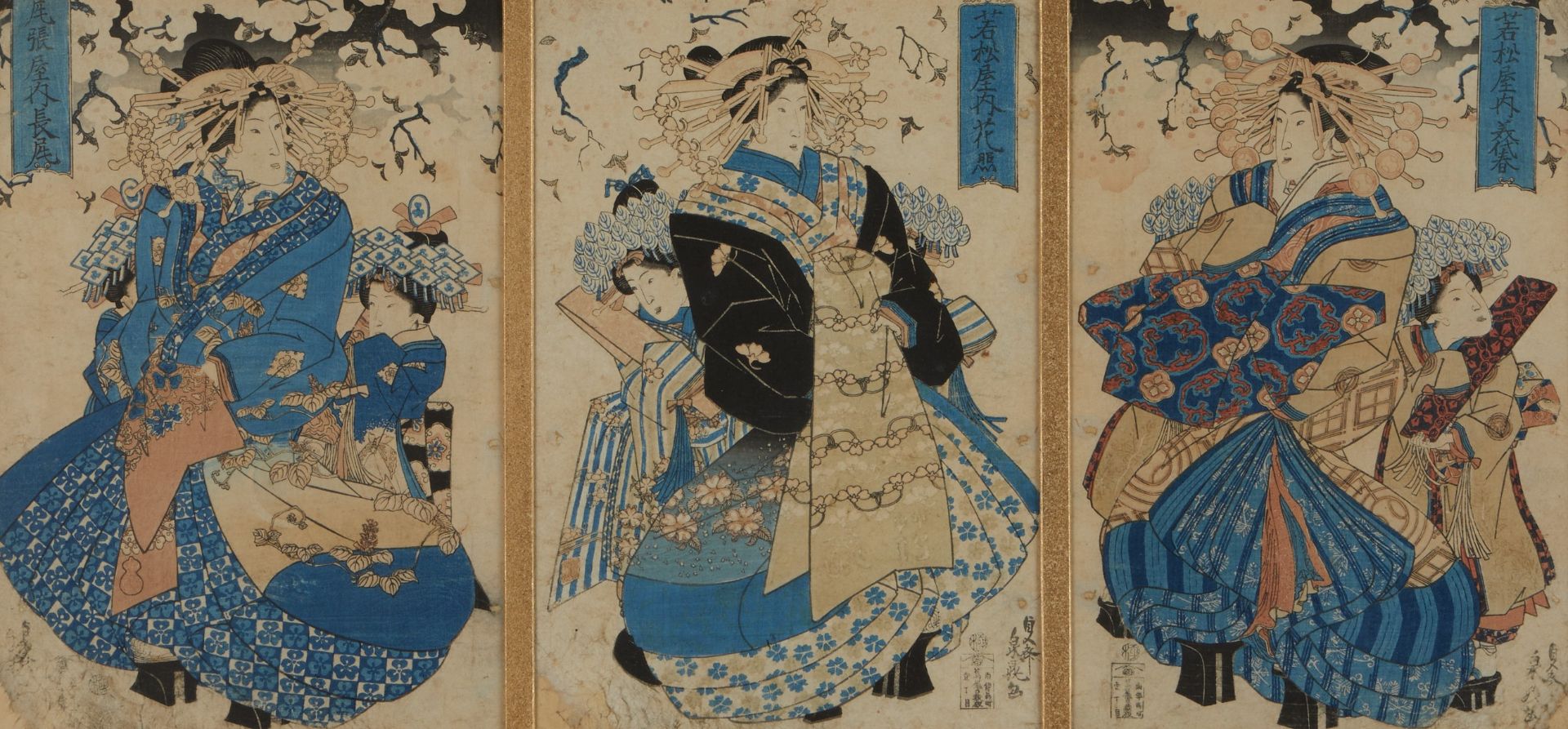 Grp: 3 Japanese Woodblock Triptychs Kuniyoshi, Chicoshige, Toyokuni - Bild 19 aus 31