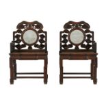 Pr: Chinese Rosewood Chairs w/ Marble Insert