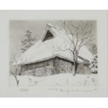 Ryohei Tanaka "Snow on Thatched Roof #2" Shin-hanga Print