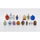 Grp: 15 Chinese Snuff Bottles w/ Wooden Stands