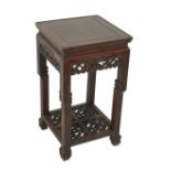 Chinese 19th c. Carved Rosewood Stand w/ Pierced Stretcher