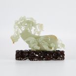 Chinese Jade Carving Phoenix and Dragon w/ Fan