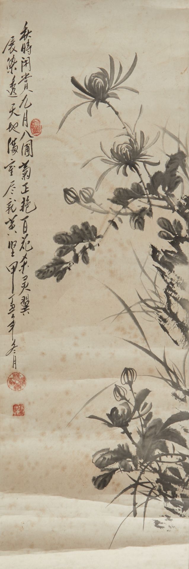 Early 20th c. Chinese Scroll Painting Chrysanthemums