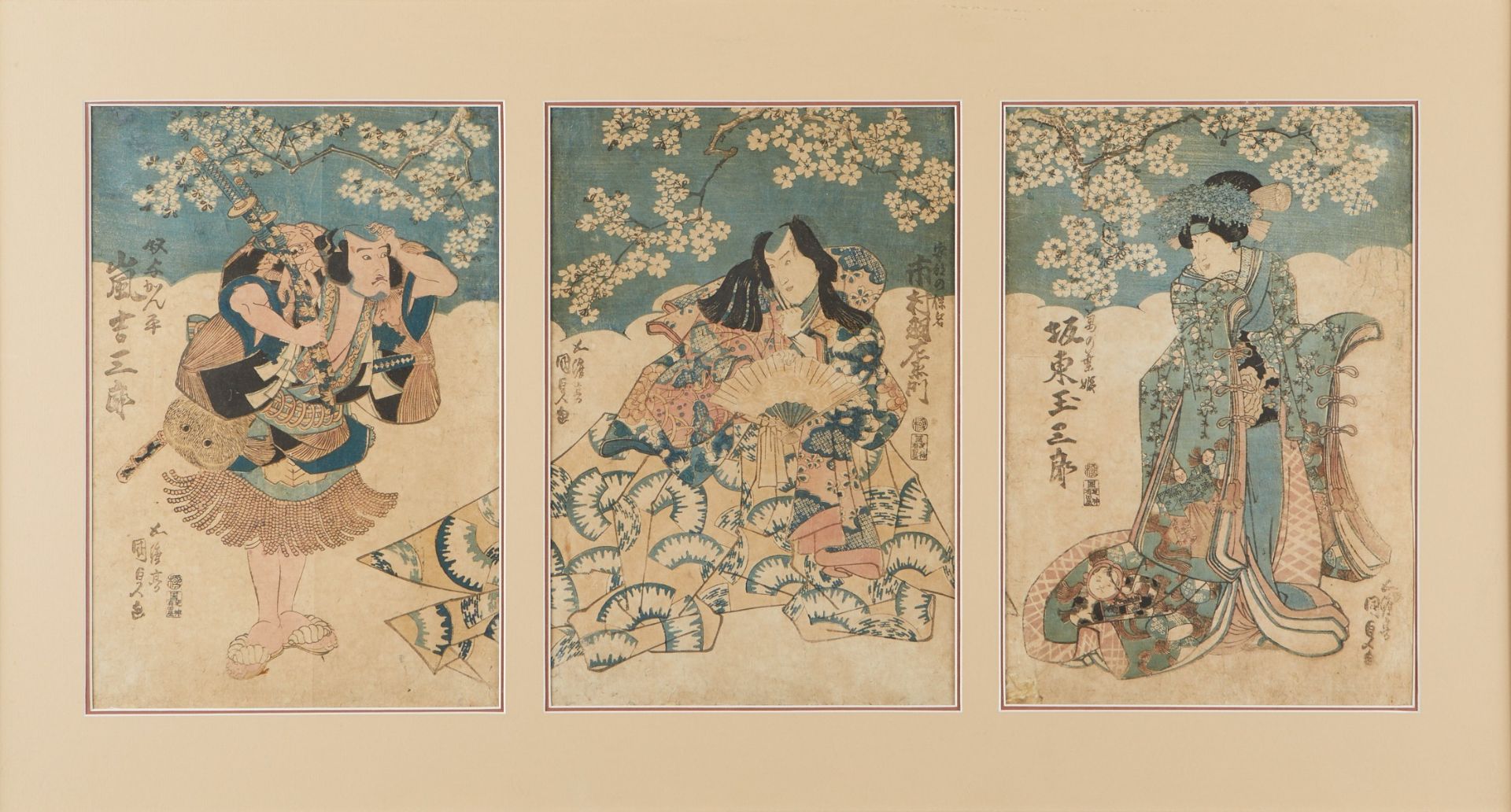 Grp: 2 Japanese Ukiyo-e Triptychs - Bild 3 aus 20