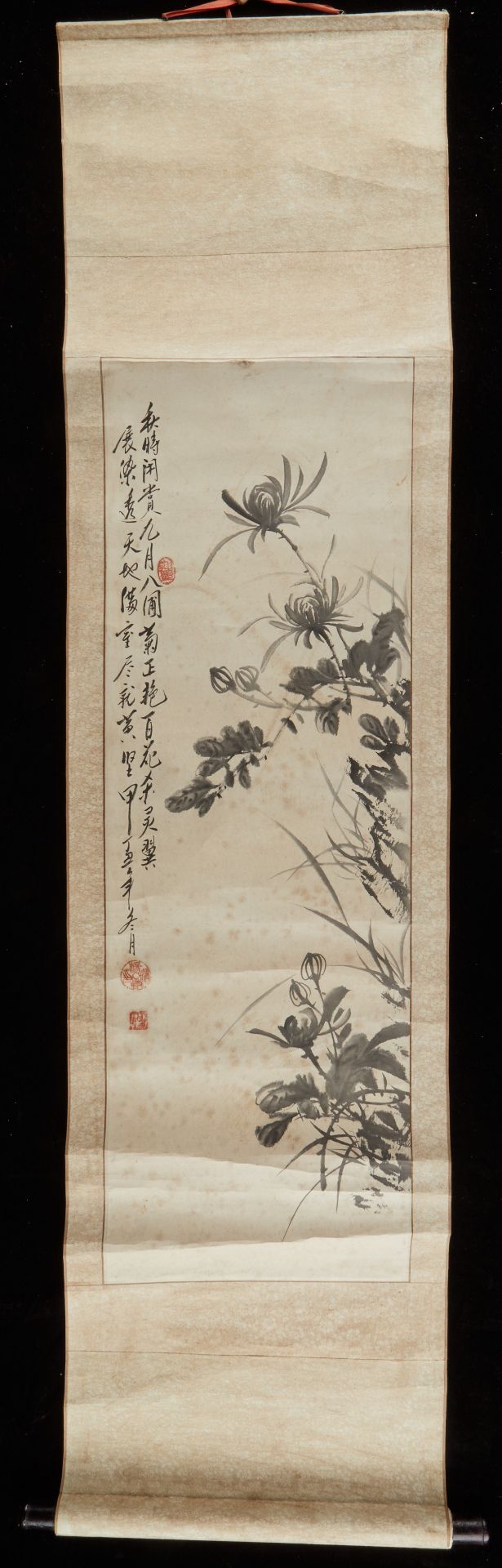 Early 20th c. Chinese Scroll Painting Chrysanthemums - Bild 3 aus 7