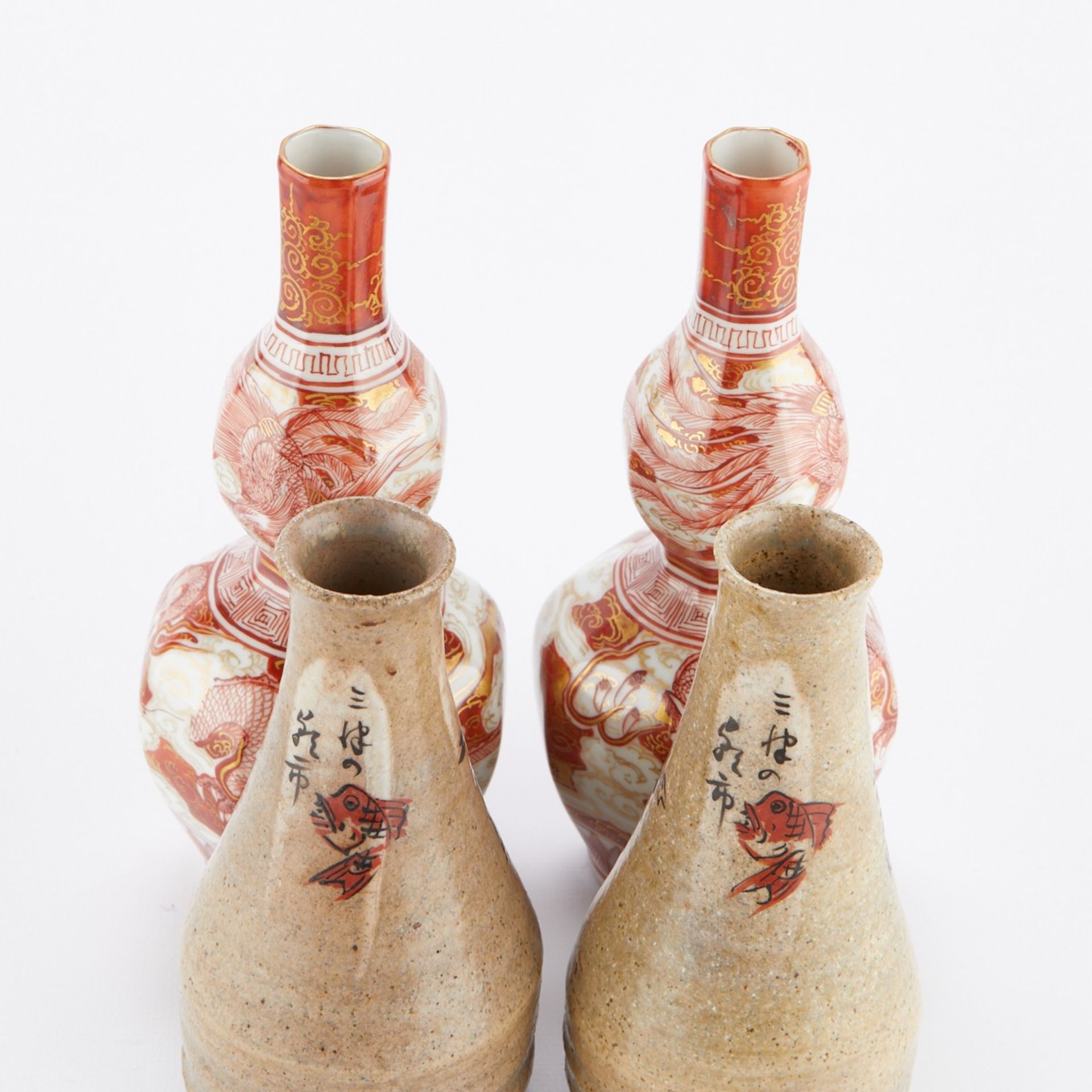 Grp: 4 Japanese Ceramic Sake Bottles 2 Pairs - Bild 14 aus 16