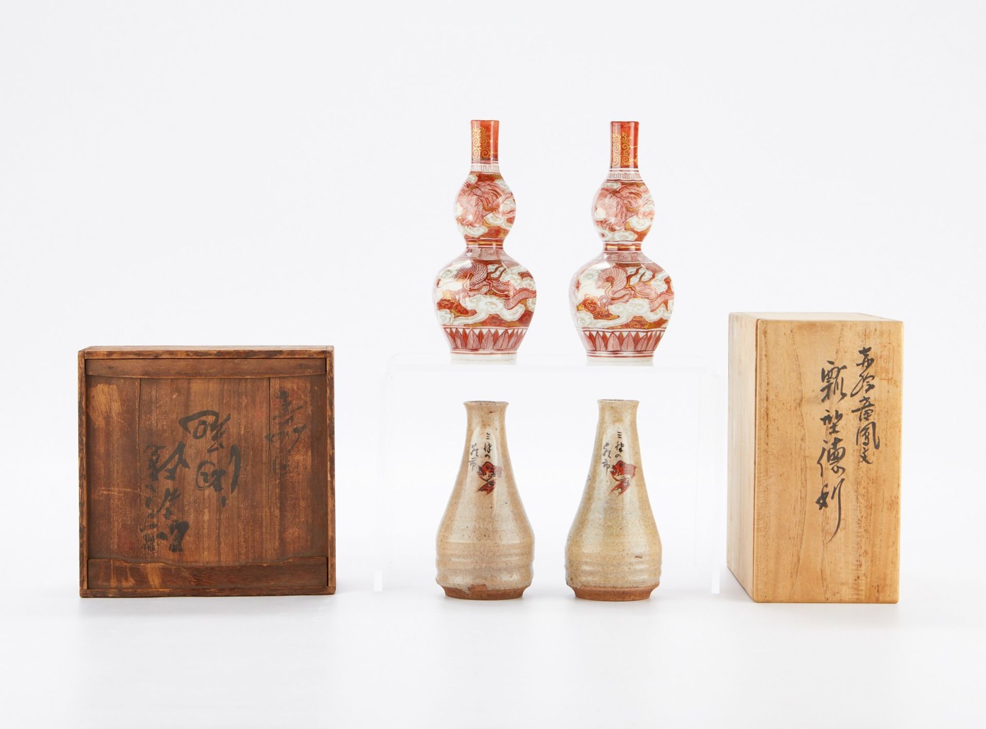 Grp: 4 Japanese Ceramic Sake Bottles 2 Pairs - Bild 2 aus 16