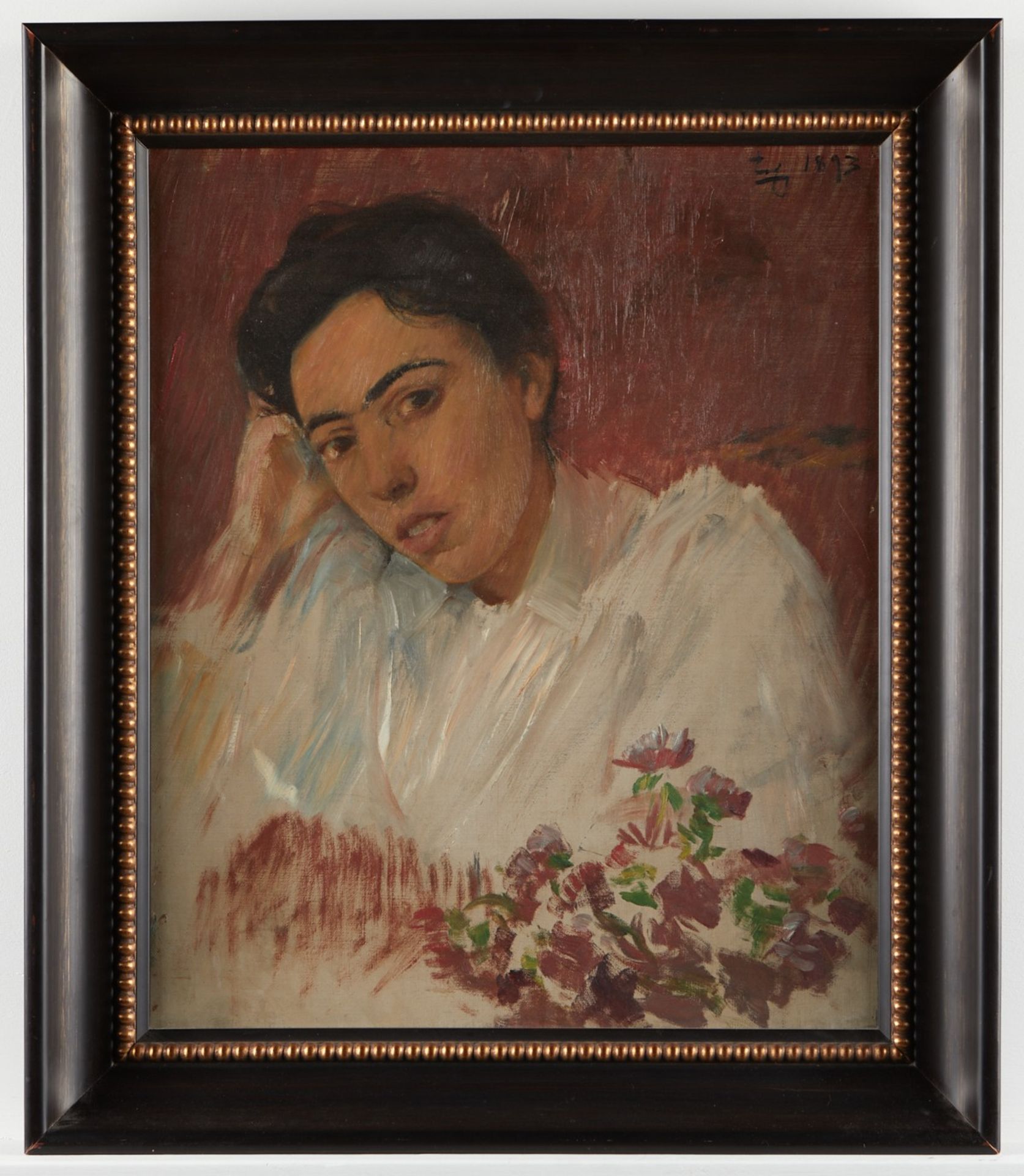 Frederick Trapp Friis Lady w/ Flower Oil on Canvas 1893 - Bild 2 aus 5