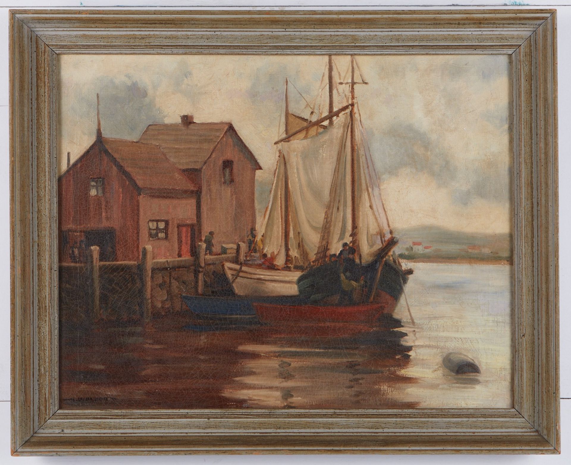 Harold Wolcott Harbor Scene Oil on Canvas - Bild 2 aus 4
