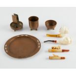 Grp: 8 Carved Pipes & Copper Smoking Set