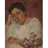 Frederick Trapp Friis Lady w/ Flower Oil on Canvas 1893