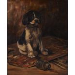 Oil on Board Painting Dog w/ Artist's Palette