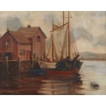 Harold Wolcott Harbor Scene Oil on Canvas
