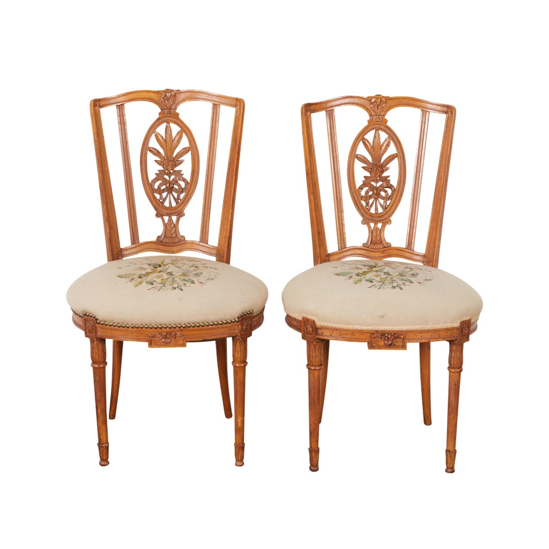 Pr French Side Chairs w/ Floral Decoration