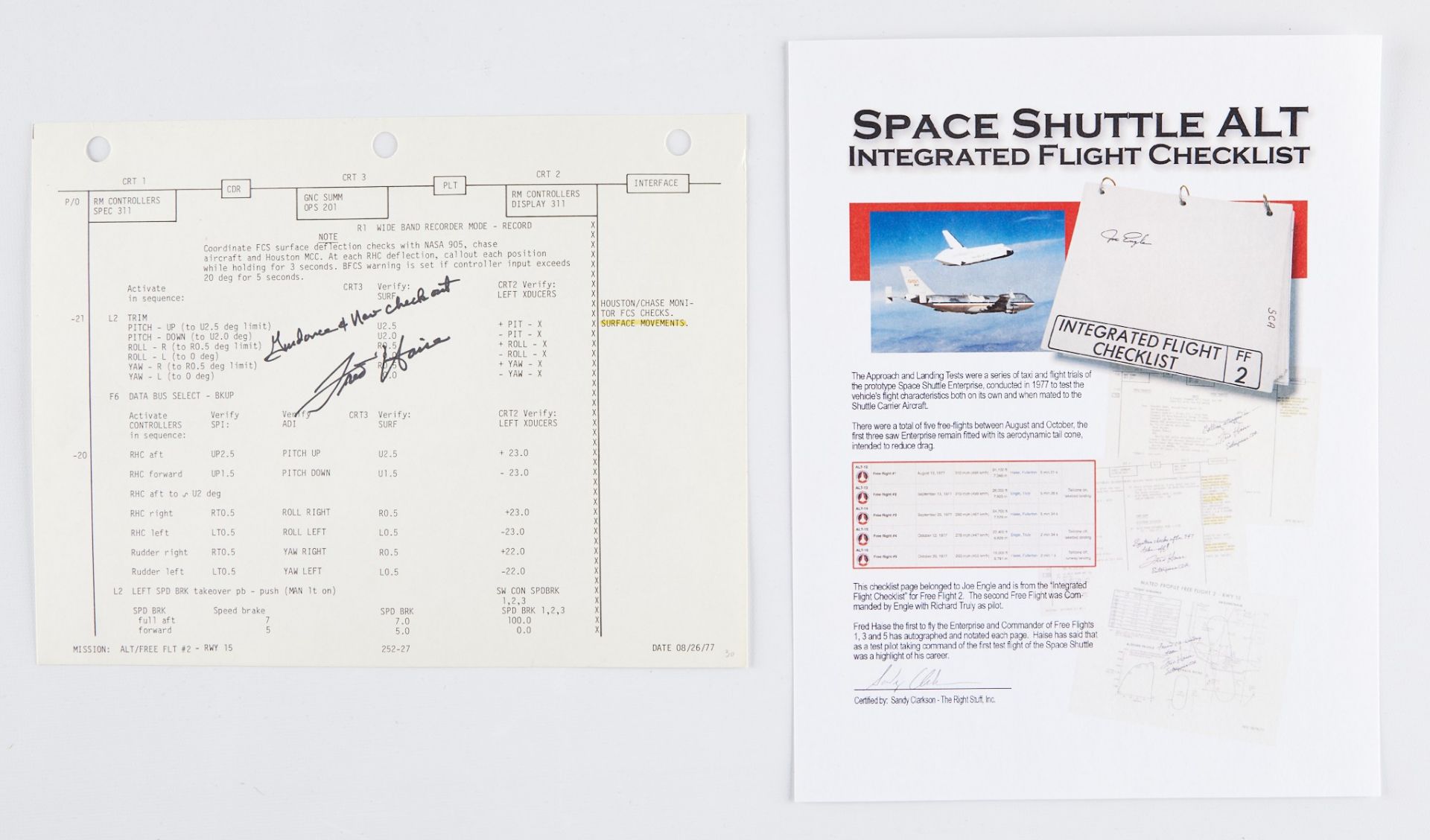 Shuttle ALT Flight 2 Signed Fred Haise w/ COA