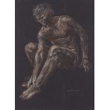 Paul Cadmus Seated Male Nude Crayon on Black Paper