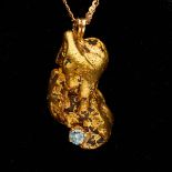 Lrg Alaskan Gold Nugget Blue Diamond & Gold Chain