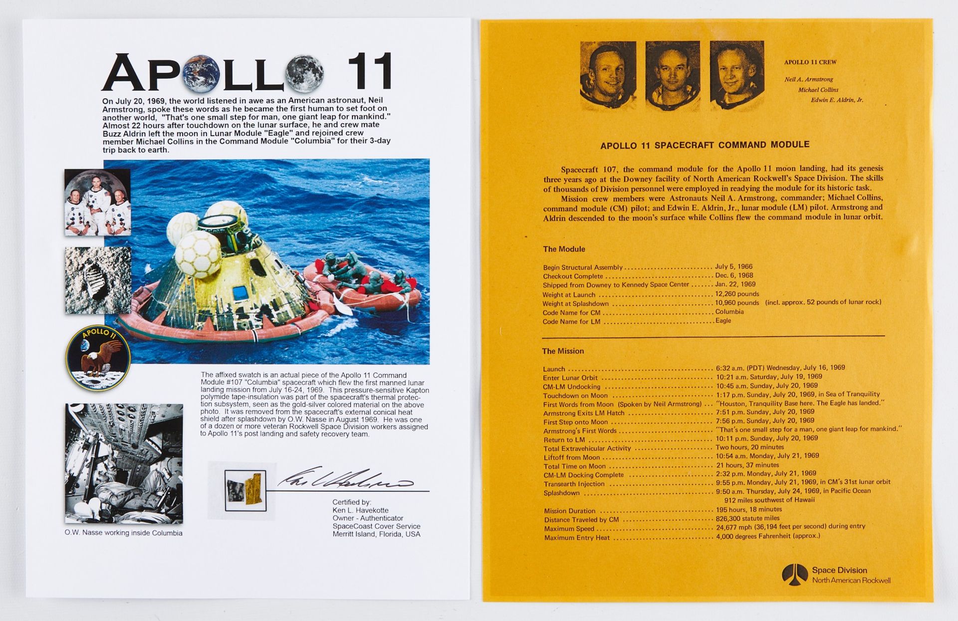 Apollo 11 Kapton Fragments on Ken Havekotte COA - Bild 2 aus 2