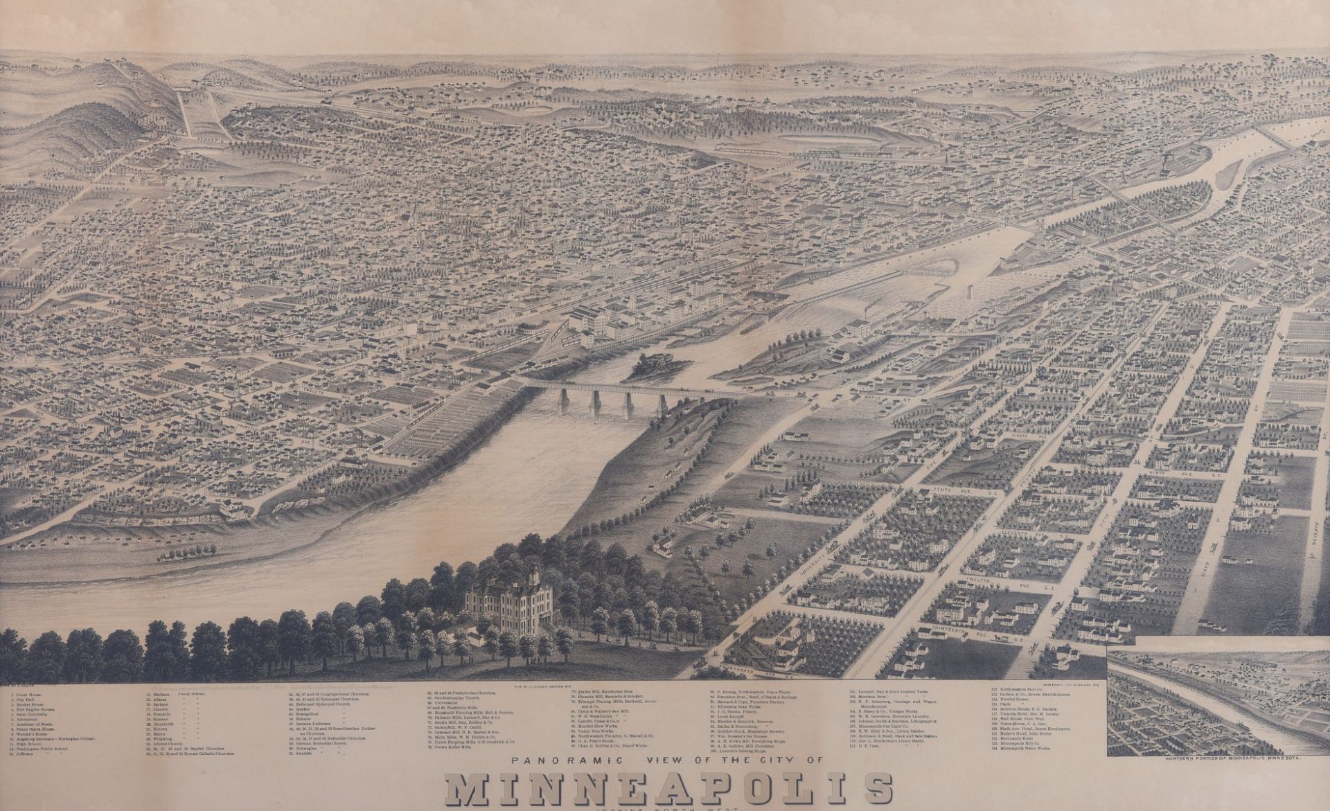 Ruger & Stoner "View of Minneapolis, 1879" Map
