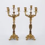 Pair Bronze Boulle Candelabras