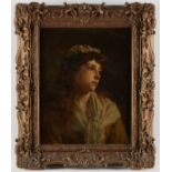 19th c. English School Oil Painting of Girl w/ Light Signed