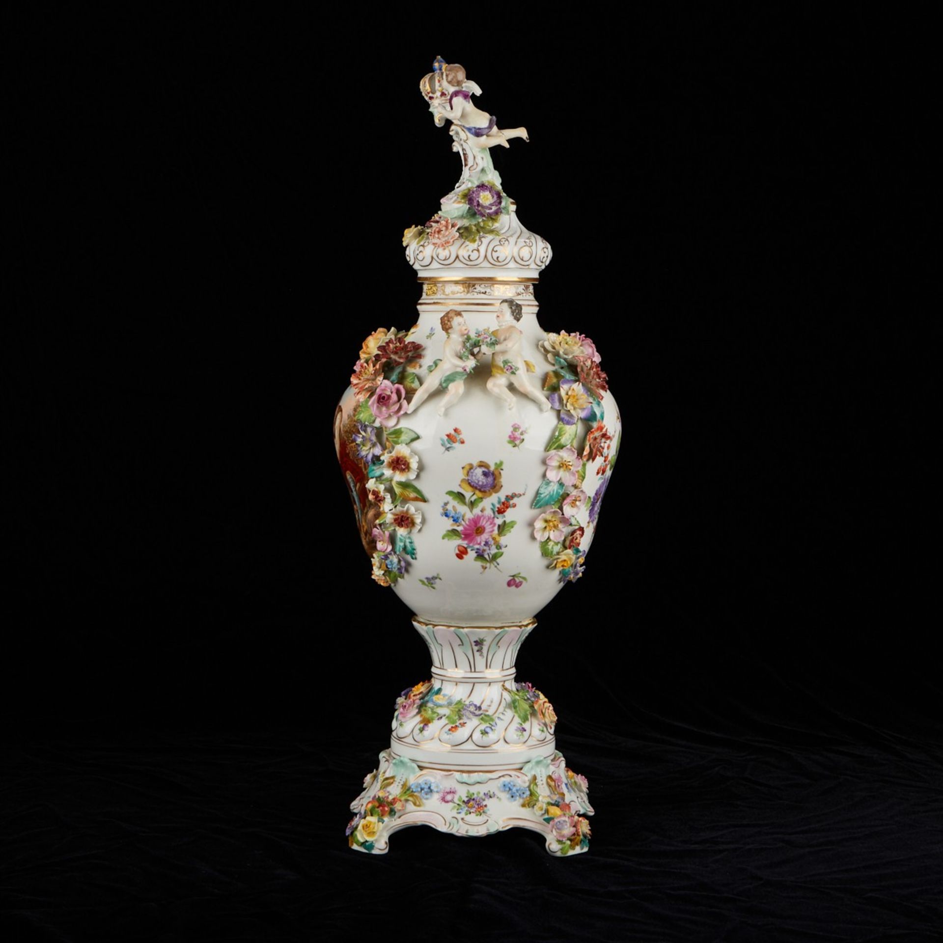 Carl Thieme Dresden Porcelain Urn w/ Putti 24 in - Image 3 of 14