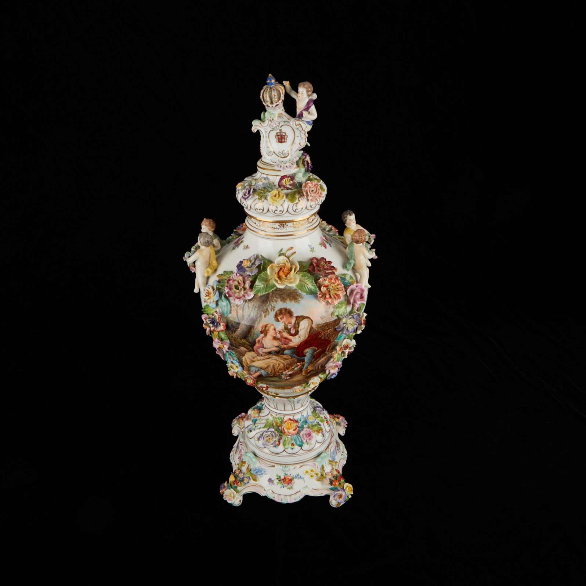 Carl Thieme Dresden Porcelain Urn w/ Putti 24 in - Image 5 of 14