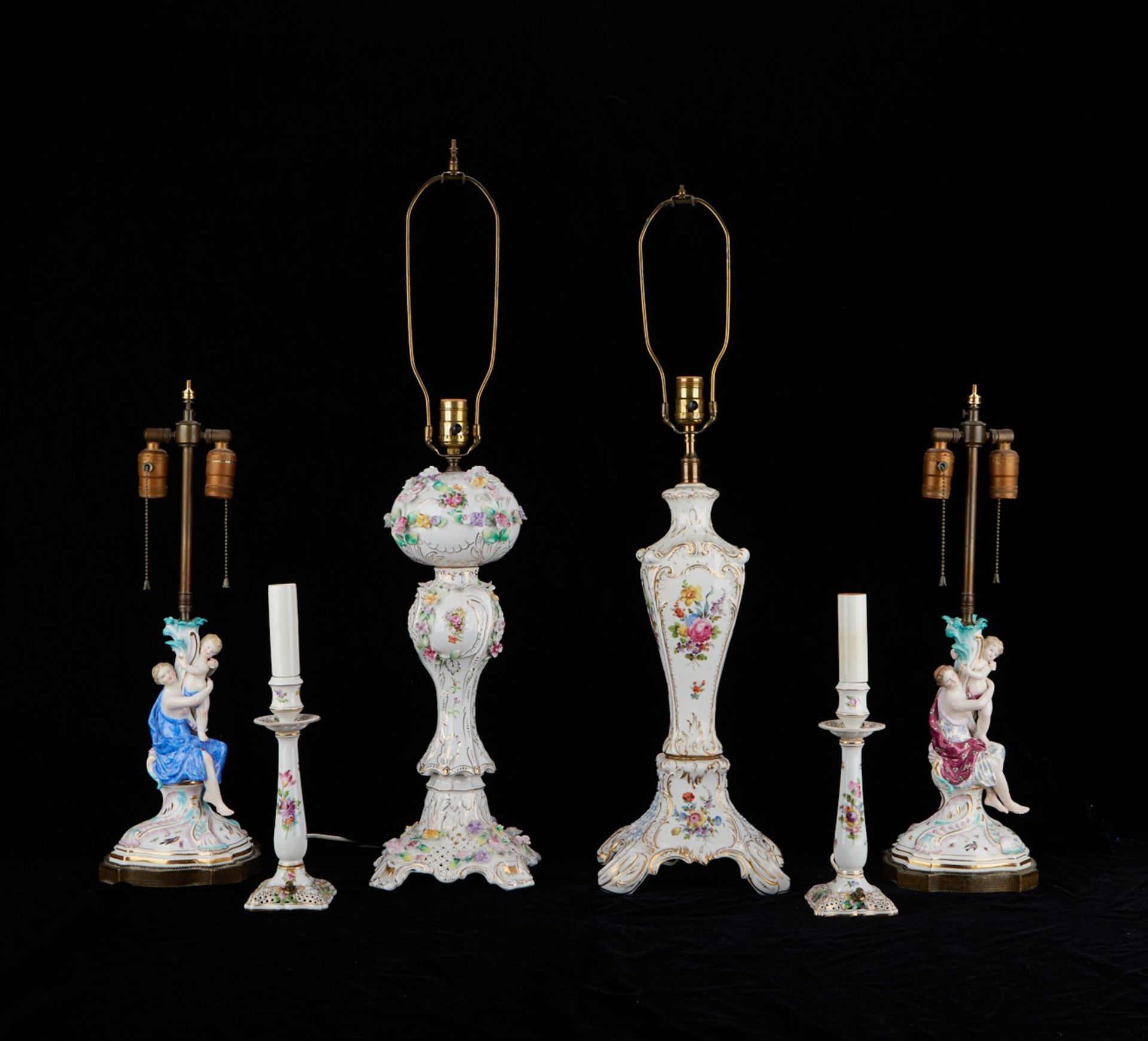 Grp. 6 Dresden Porcelain Lamps