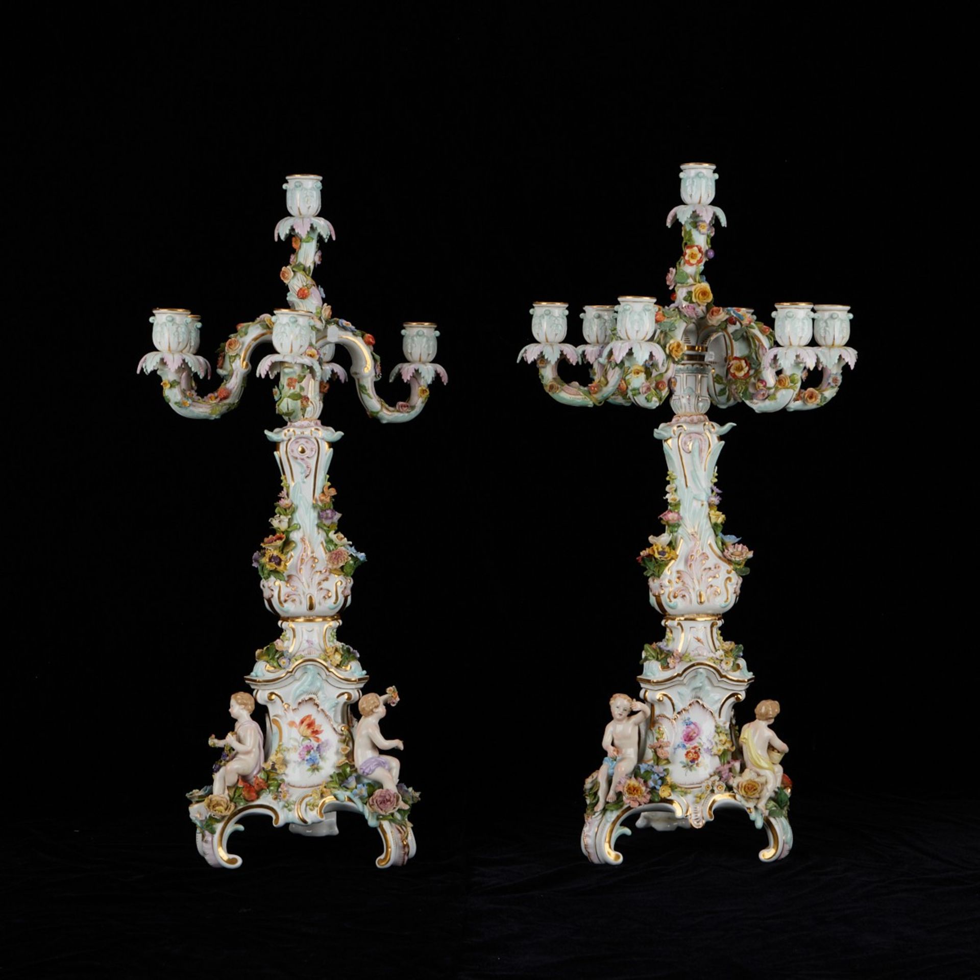 Pr. Meissen Porcelain 6 Arm Candelabras - Damaged - Bild 3 aus 11