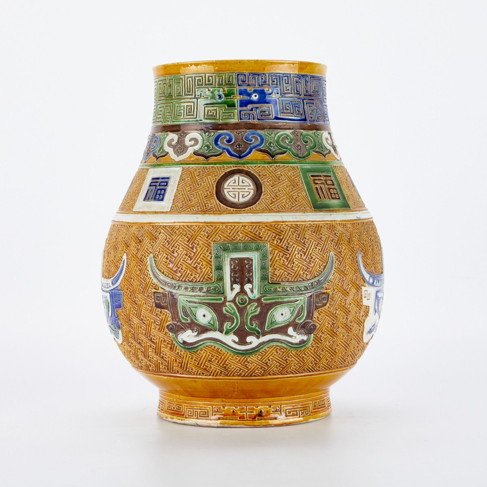 Chinese Biscuit Glaze Vase w/ Archaistic Decoration