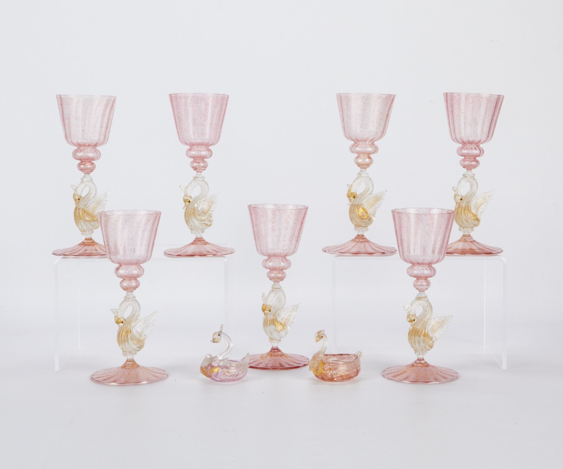 Set 9 Venetian Murano Swan Glassware Salviati - Bild 2 aus 5