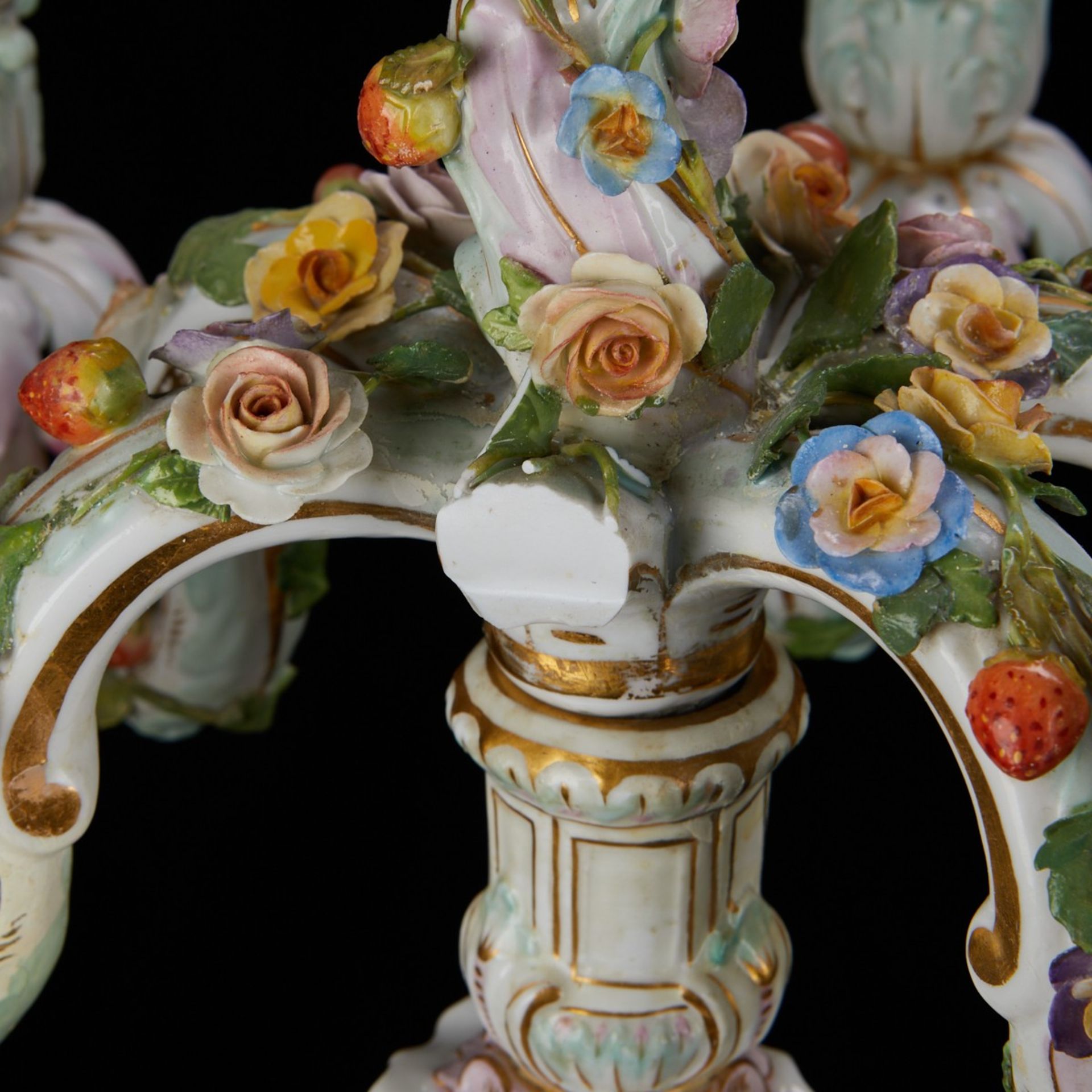 Pr. Meissen Porcelain 6 Arm Candelabras - Damaged - Bild 5 aus 11