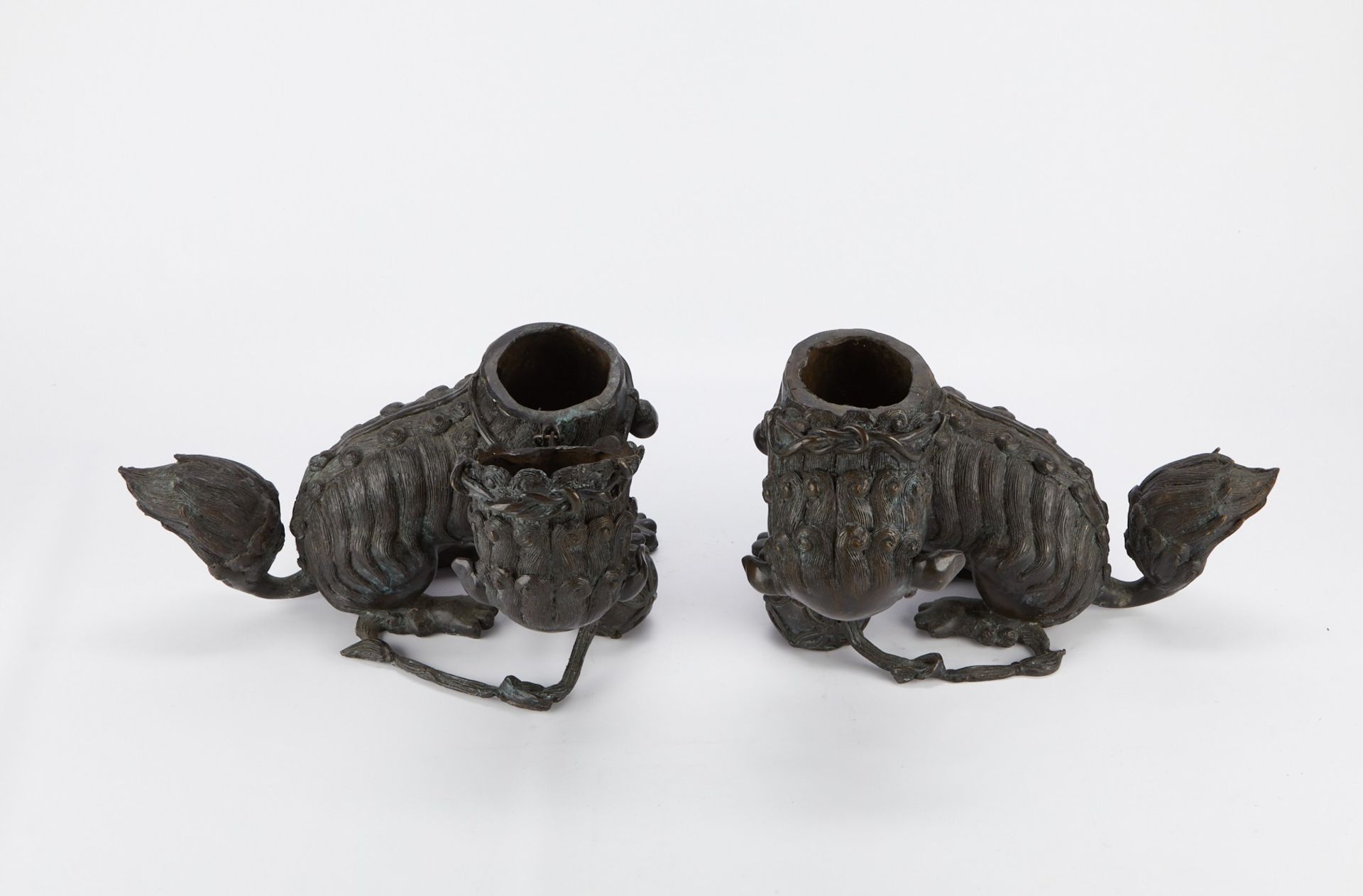 Pair of Antique Chinese Bronze Foo Dog Censers - Image 2 of 6