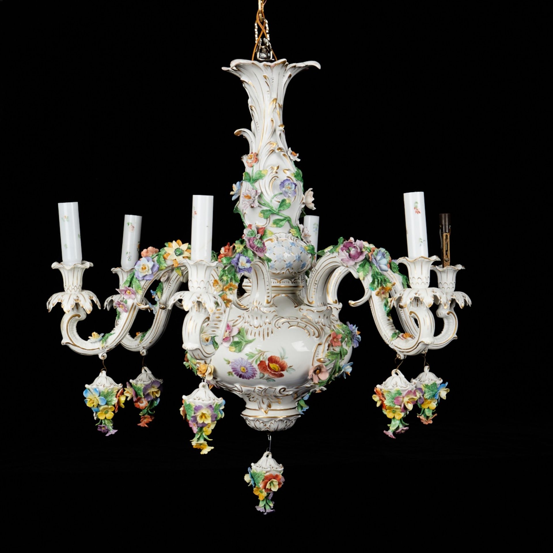 Dresden Style Six Arm Porcelain Chandelier - Image 2 of 12