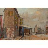 William Saltzman Oil on Board Street Scene