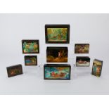 9 Russian Hand Painted Lacquer Boxes