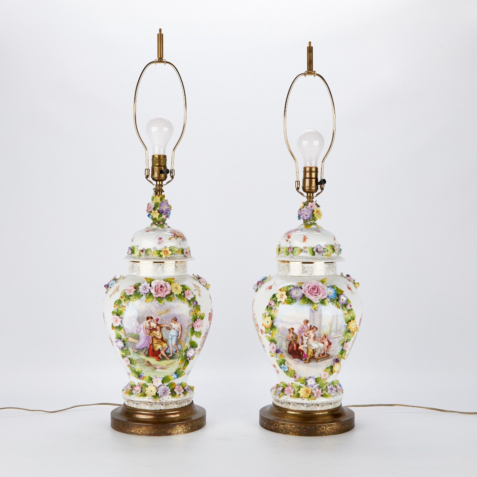 Pair of Dresden Style Porcelain Lamps