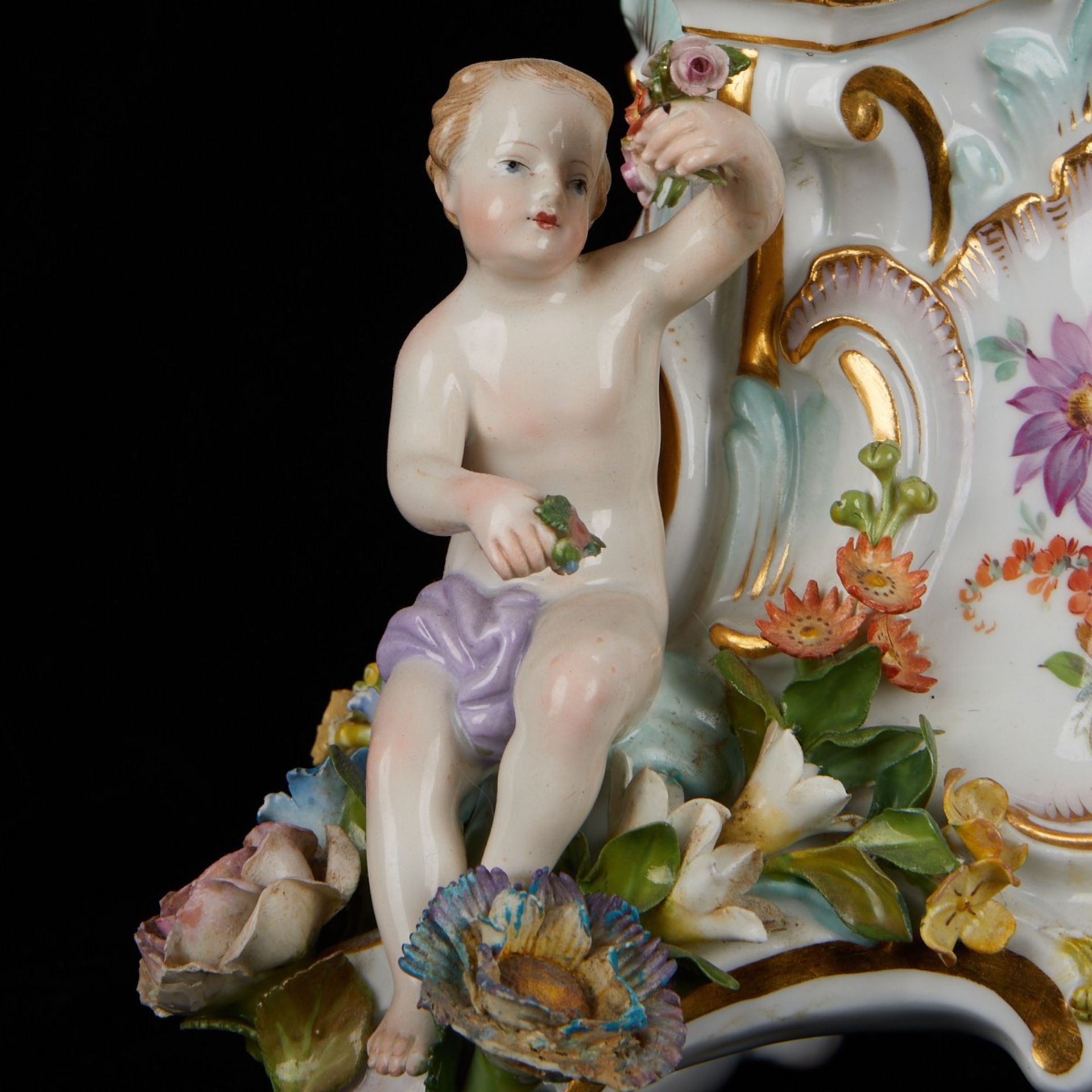 Pr. Meissen Porcelain 6 Arm Candelabras - Damaged - Bild 6 aus 11