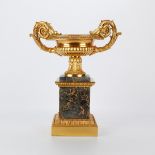 French Neoclassical Dore Bronze Urn Granite Base