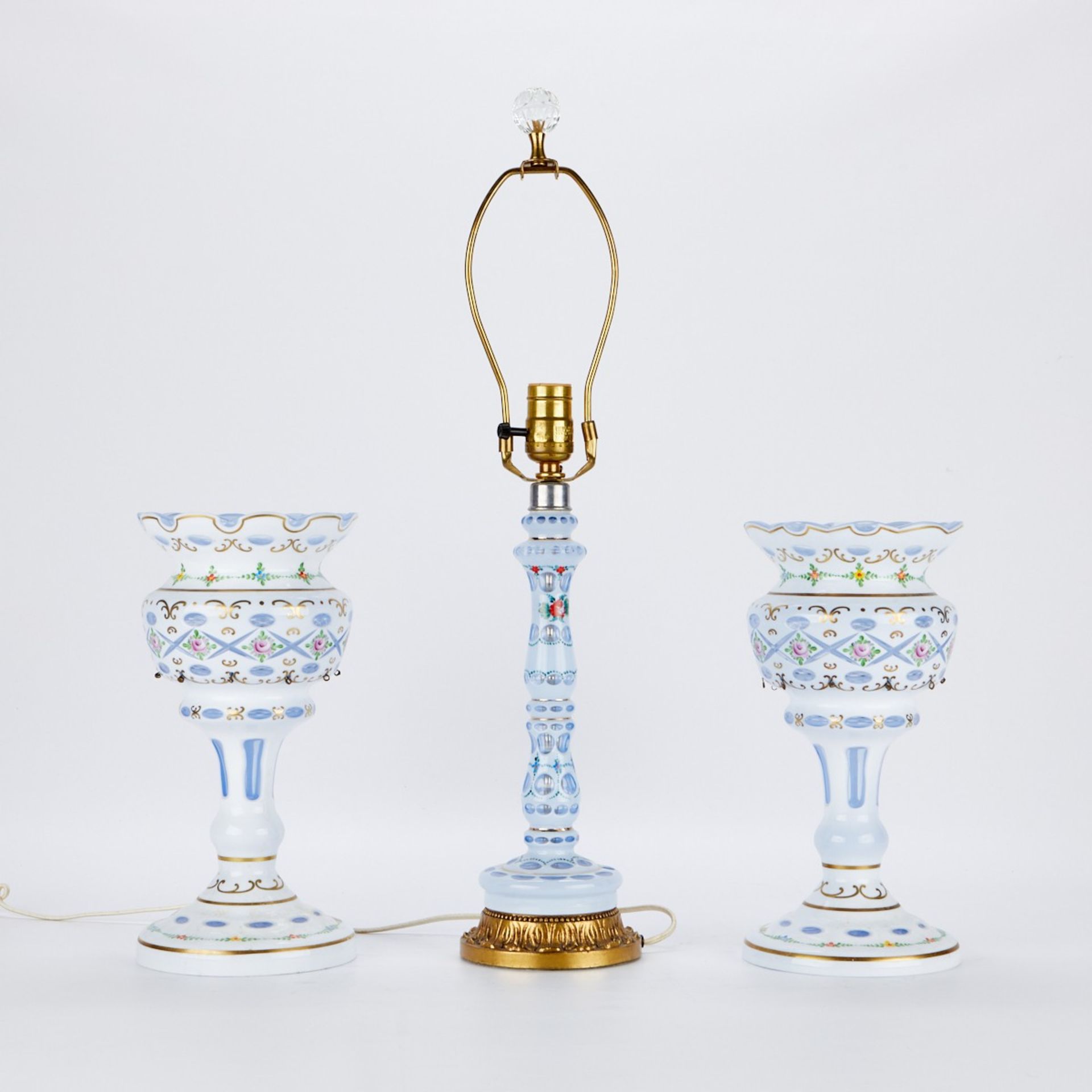 3 Bohemian Cut Overlay Glass Lustres and Lamp - Bild 3 aus 6