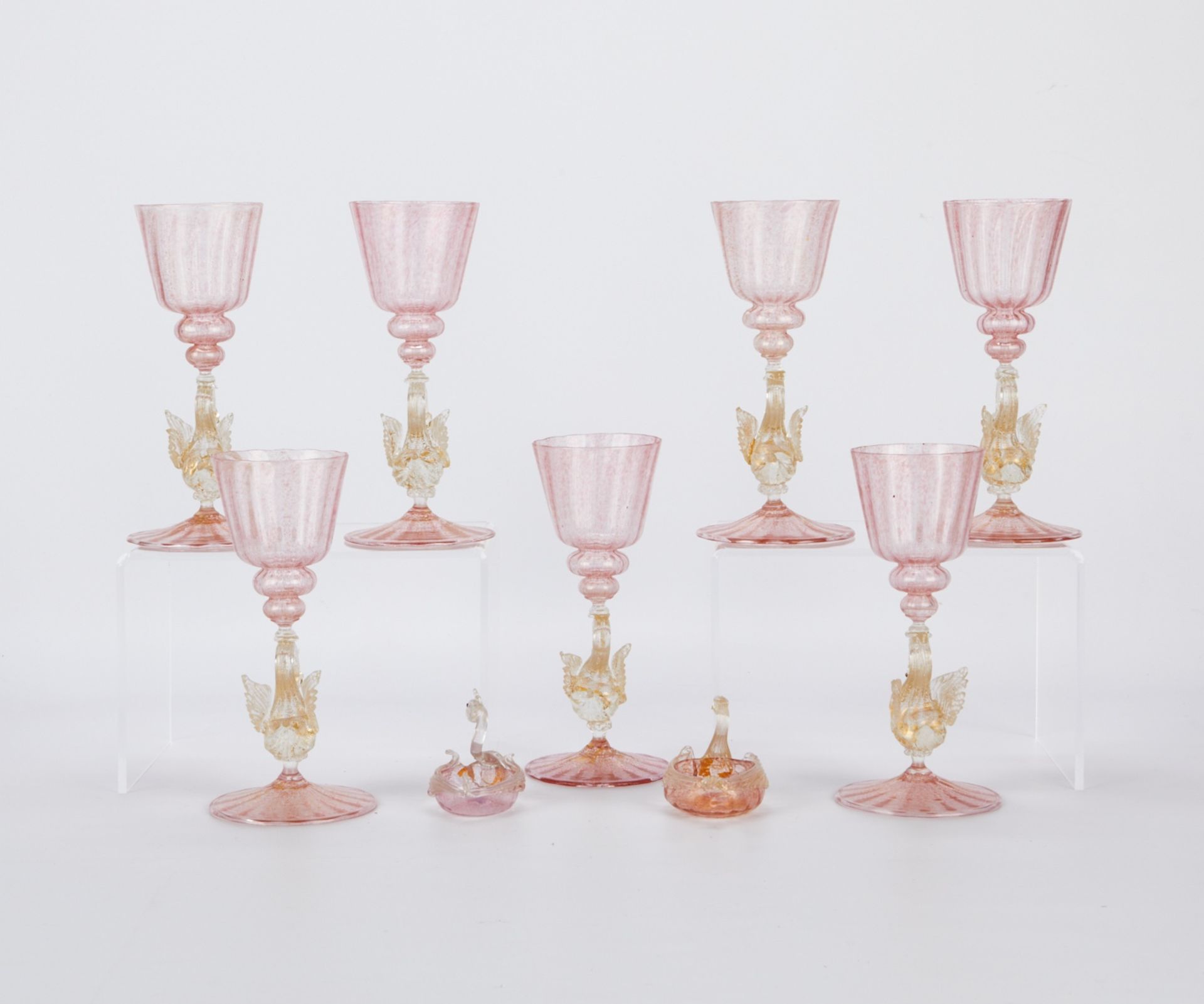 Set 9 Venetian Murano Swan Glassware Salviati - Bild 3 aus 5