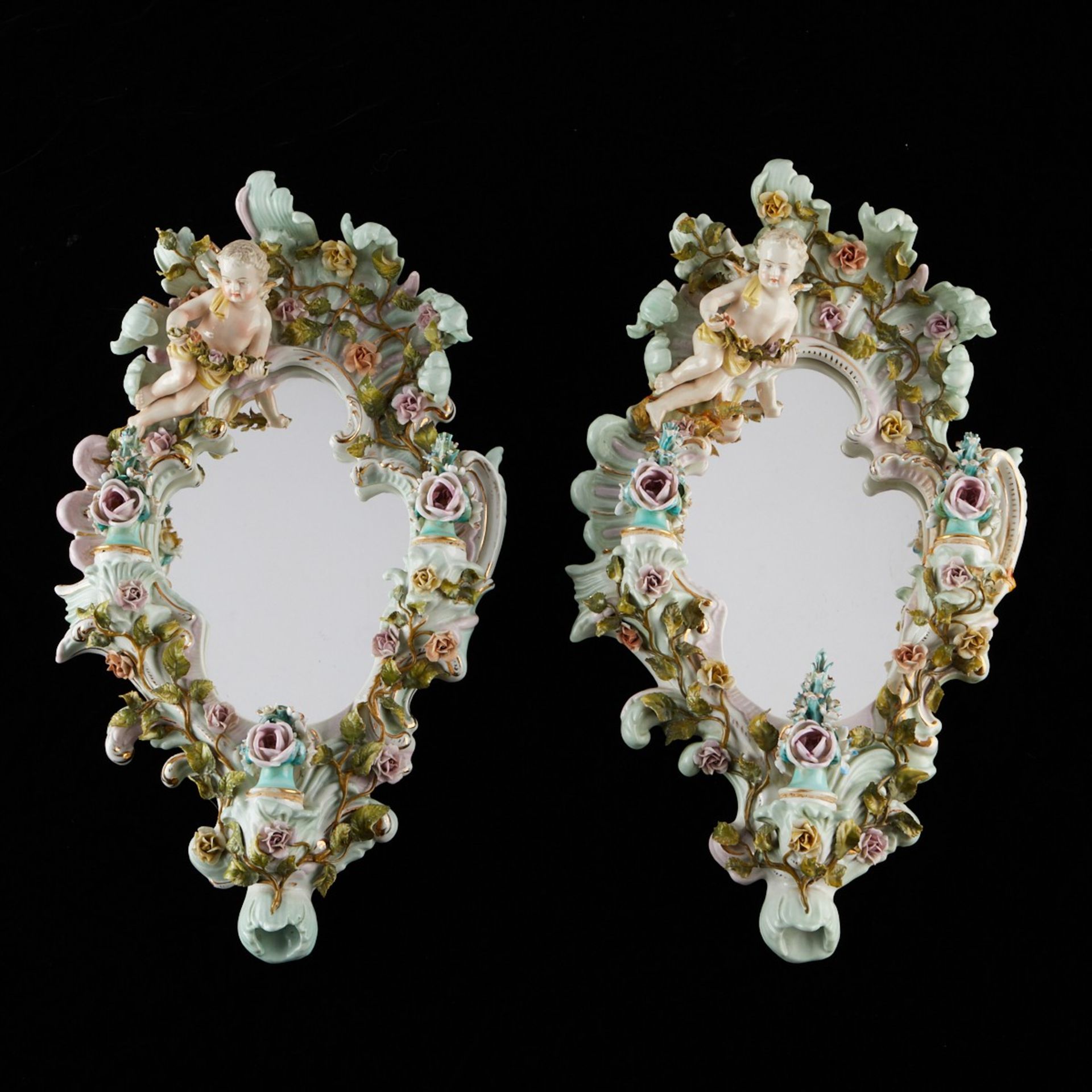 Pair German Porcelain Wall Mirrors Sitzendorf