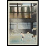 Kasamatsu Shiro "Hot Spring in the Morning" Woodblock Print