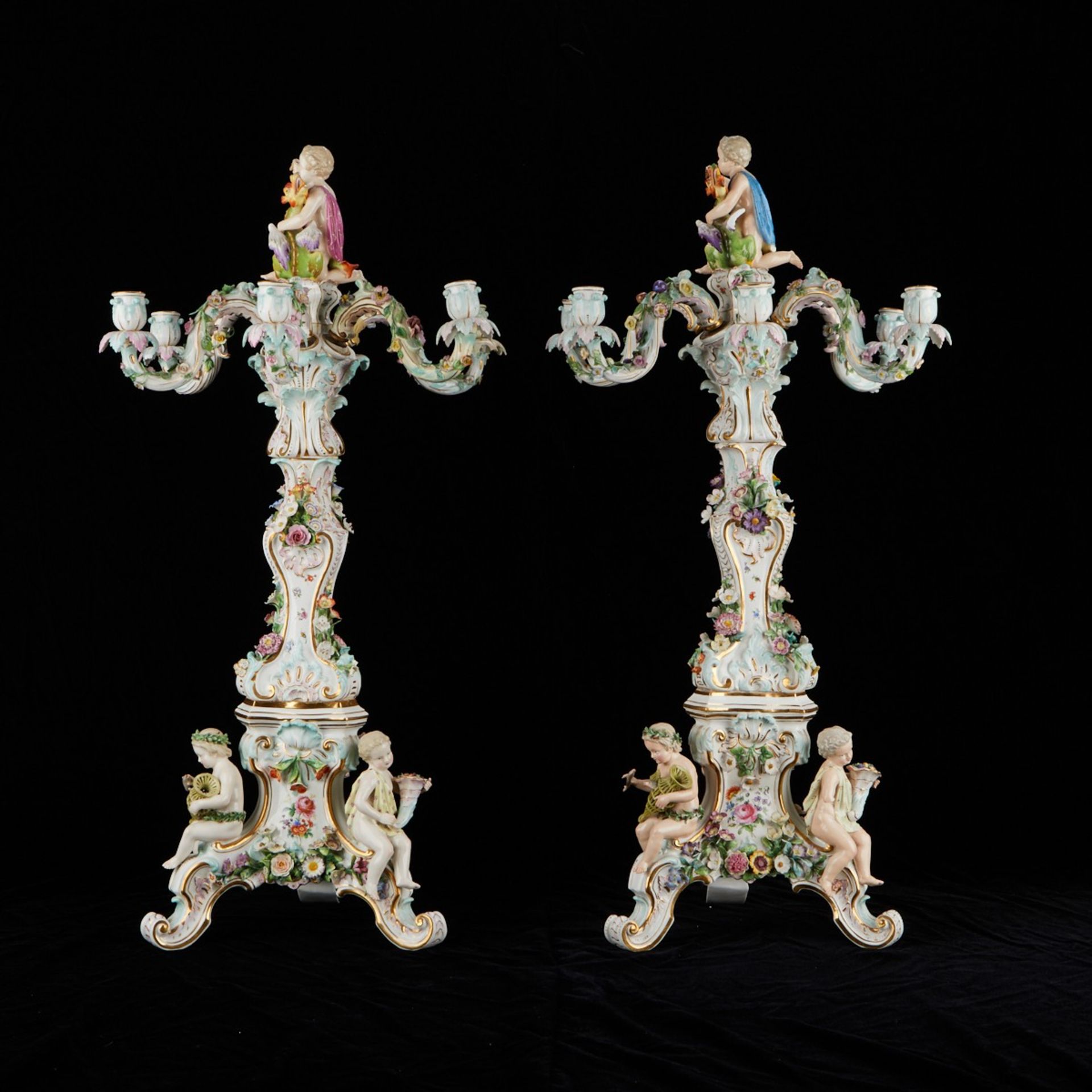 Pr Meissen Porcelain 6 Arm Candelabras 32 in. - Bild 3 aus 12