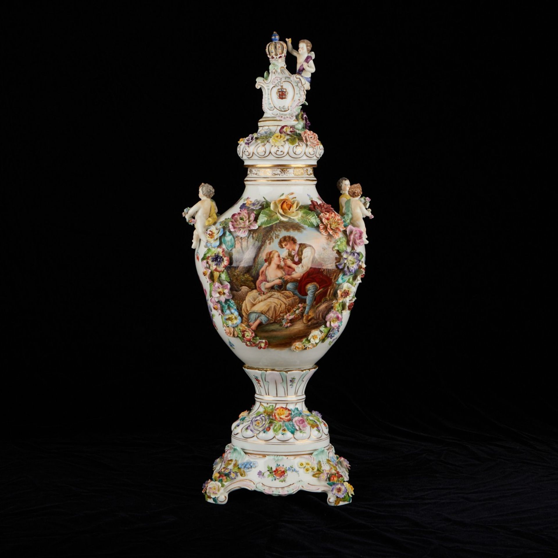 Carl Thieme Dresden Porcelain Urn w/ Putti 24 in