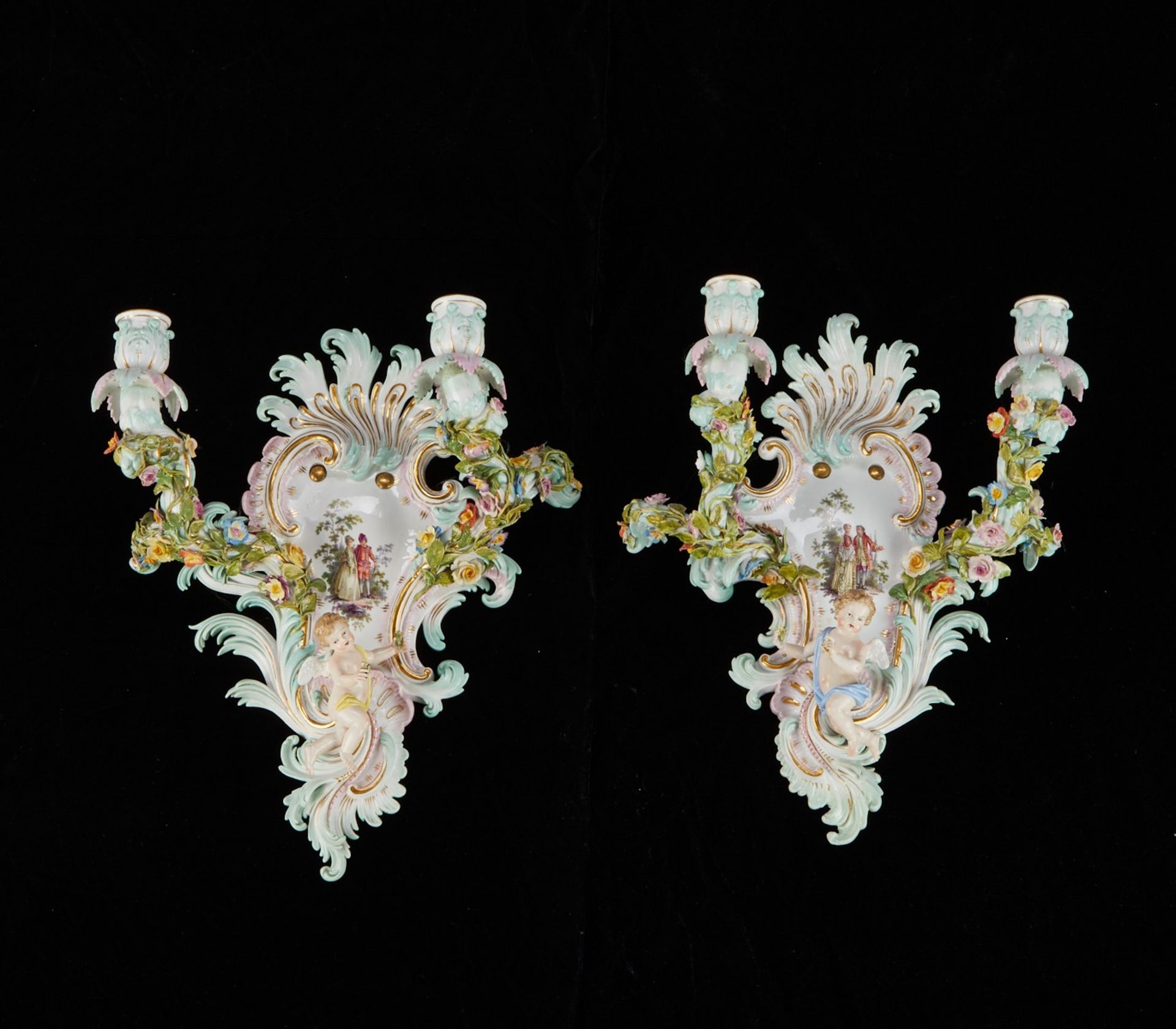 Pair of Meissen Porcelain Candle Wall Sconces