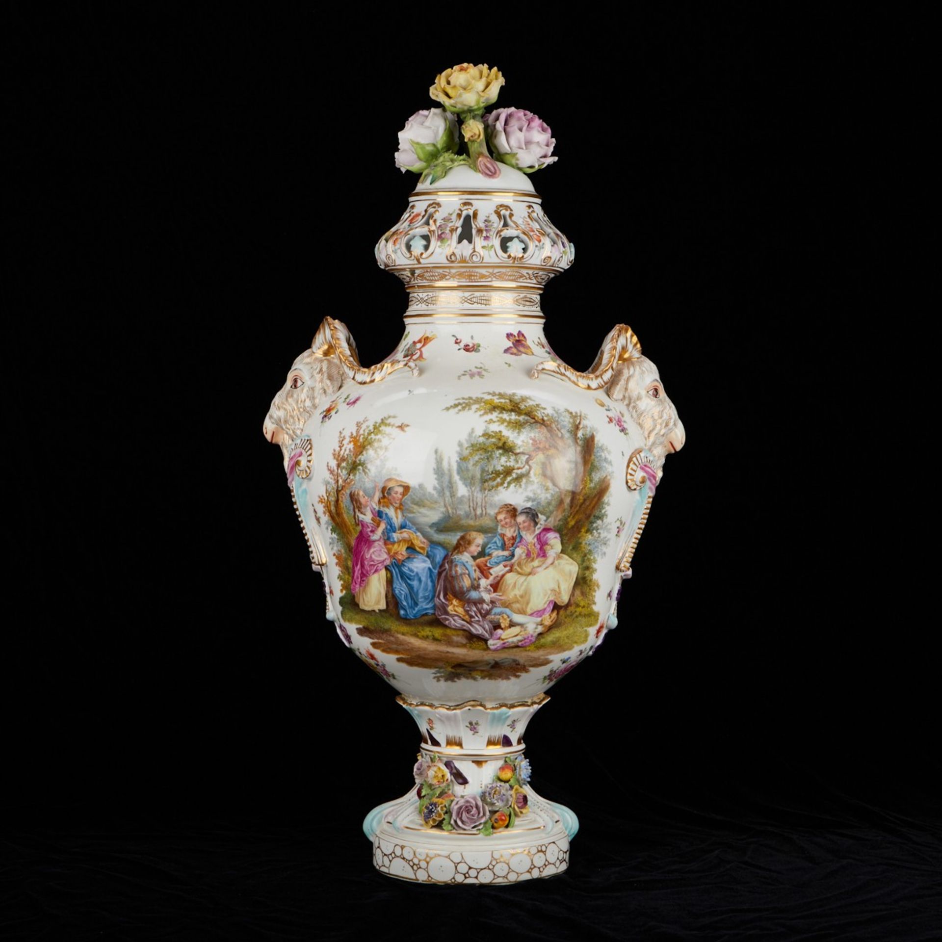 Carl Thieme Porcelain Urn w/ Goat's Heads