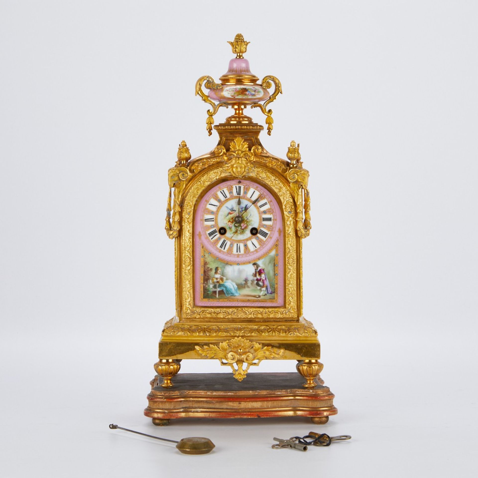Louis XVI Style French Porcelain Bronze Mantel Clock