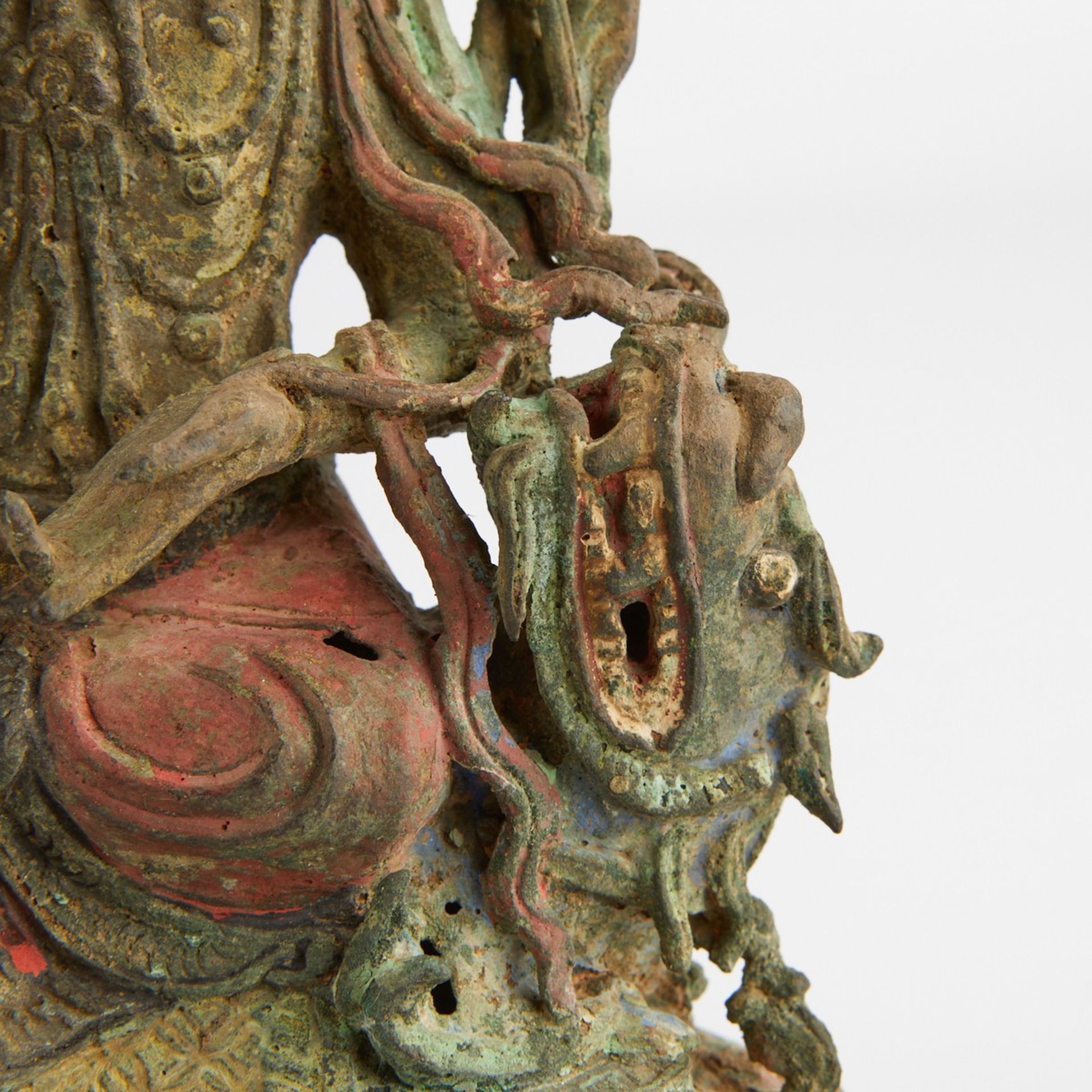 Ming or Qing Dynasty Polychrome Bronze Deity - Bild 8 aus 8